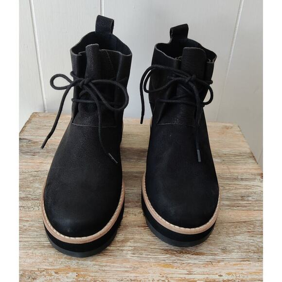 NWOT EILEEN FISHER Capa Wedge Boots Booties Sz 6 M Black Nubuck Leather Lace Up - Picture 6 of 8